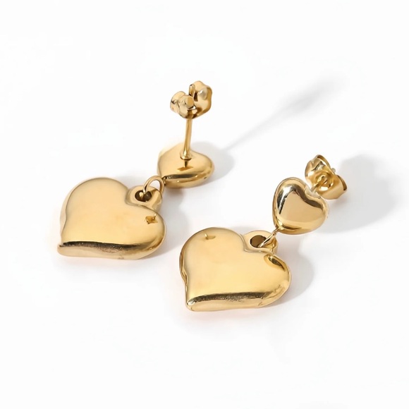 14K Gold Plated Heart Earrings*Double Heart Earrings*Drop Earrings - Picture 1 of 4
